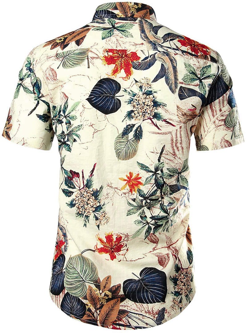 JOGAL Men's Flower Casual Button Down Short Sleeve Hawaiian Shirt 3X-Large White - Image 3